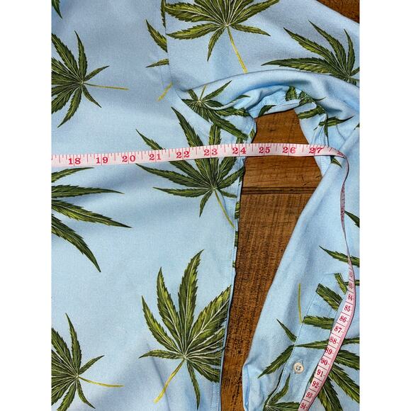 NWT Mens Bugatchi Blue Green Leaf Tropical Print Long Sleeve Button Down Size XL - Picture 7 of 10